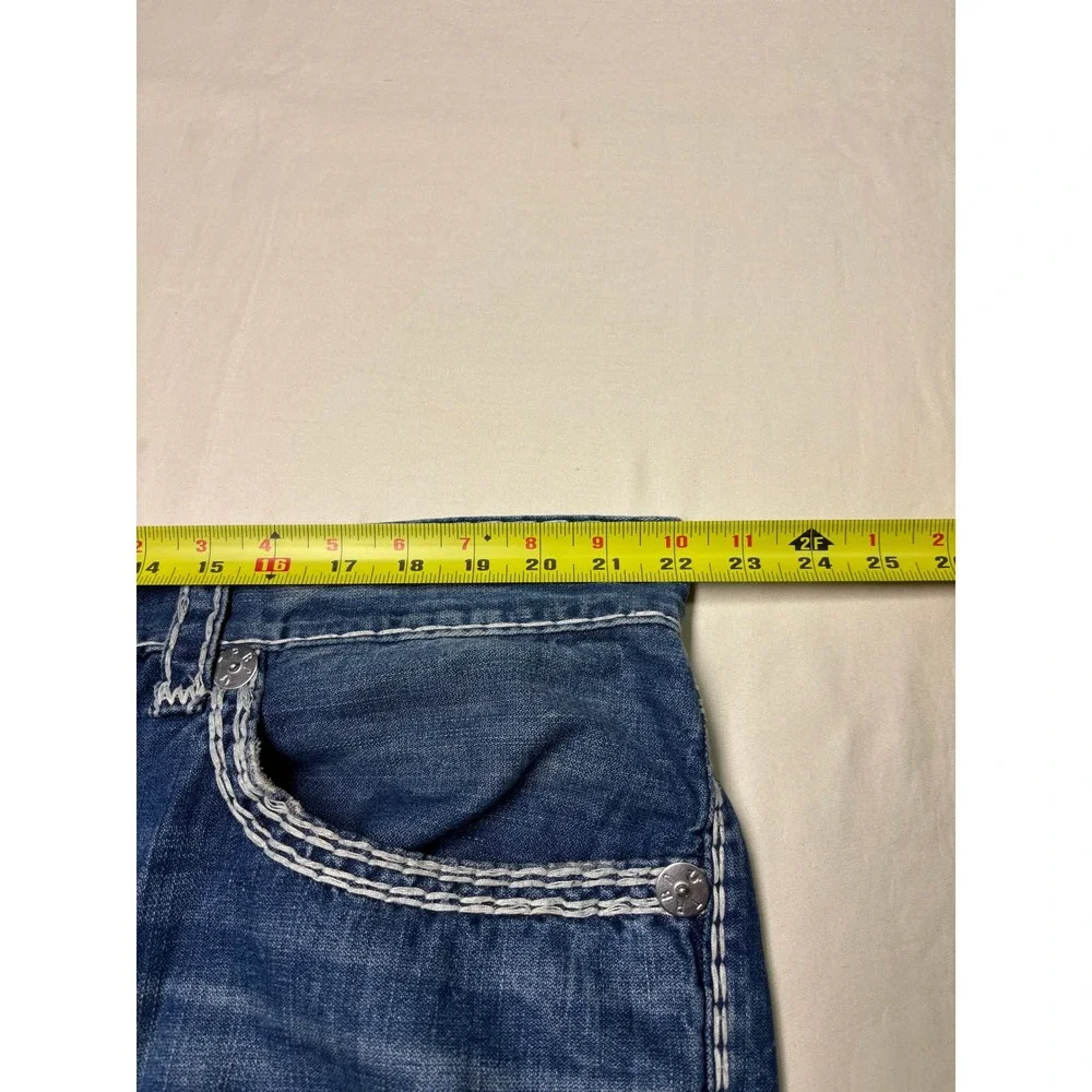 True Religion Straight Flap Natural Super QT Blue Jeans Mens 42X33 Thick Stitch